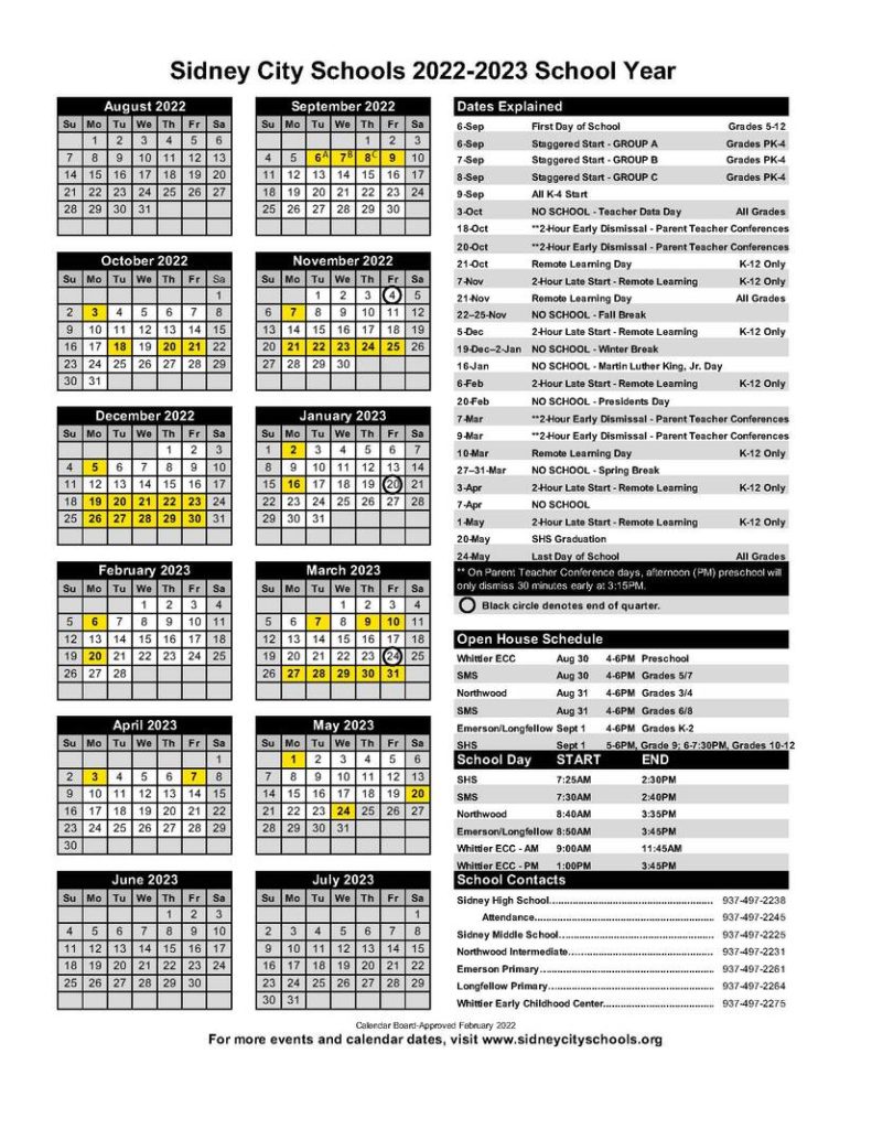Sidney City Schools Releases School Calendar Sidney Daily News